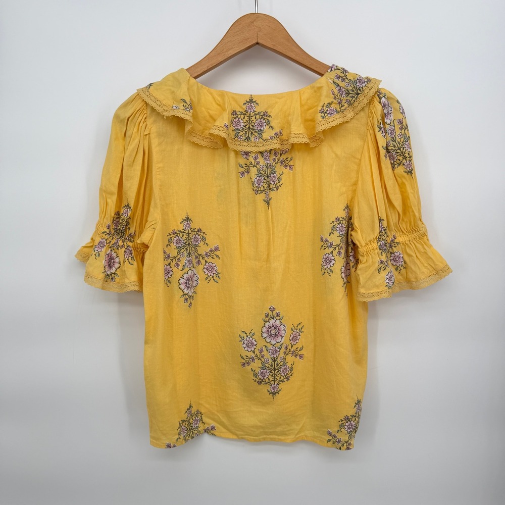 LC Lauren Conrad Blouse Yellow Floral Ruffle Lace Boho Cottagecore Small - Picture 8 of 8